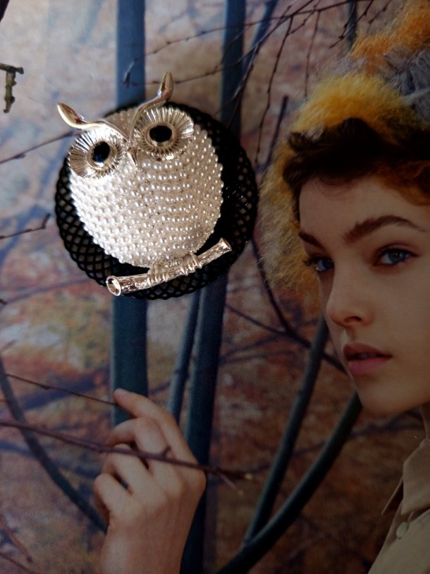 Broche chouette, r&eacute;alis&eacute;e &agrave; partir de r&eacute;cup&eacute;ration