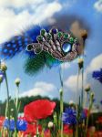 Broche paon r&eacute;alis&eacute;e avec divers &eacute;l&eacute;ments de r&eacute;cup&eacute;ration