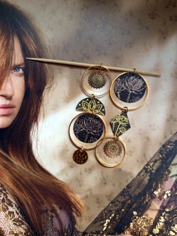 Boucles d'oreilles r&eacute;alis&eacute;es avec &eacute;l&eacute;ments de r&eacute;cup&eacute;ration, pour oreilles perc&eacute;es