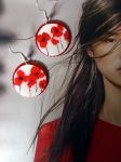 Boucles d'oreilles coquelicots réalisées avec éléments de récupération, pour oreilles percées